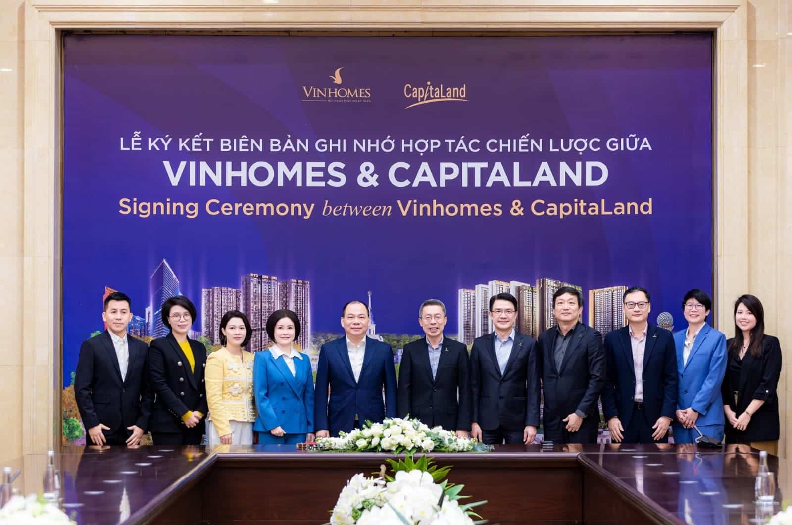 Lễ ký kết hợp tác chiến lược giữa Vinhomes và CapitaLand nhằm phát triển dự án The Fullton CapitaLand tại Hưng Yên.
