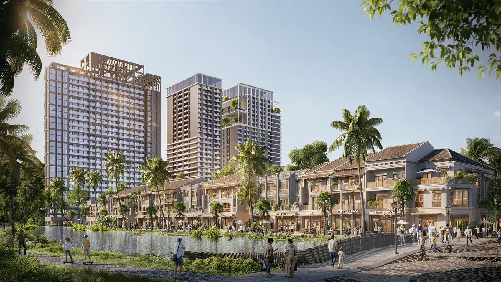 Toà tháp và khu phố thương mại tại Xanh Island Cát Bà hứa hẹn mang lại không gian sống sang trọng và hiện đại.